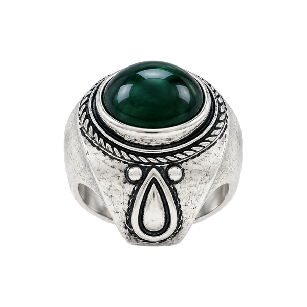 Vintage Style Green Stone Ring Size 7.5 Silver Band Boho Statement Jewelry