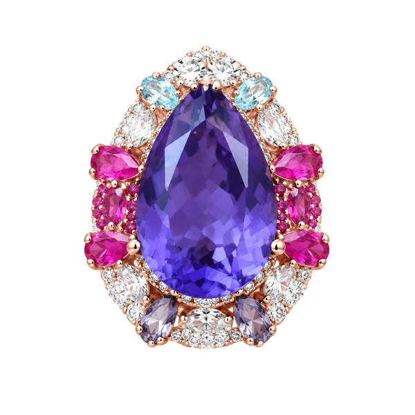 D'Joy Multi Gemstone Ring Size 7 Rose Gold Vermeil