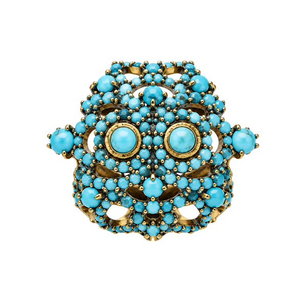 Vintage Turquoise Cluster Statement Ring Size 7 Gold Tone