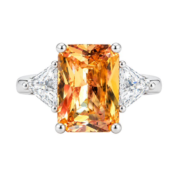 Custom Art Deco Three-Stone Ring Size 7.5 Champagne CZ Silver