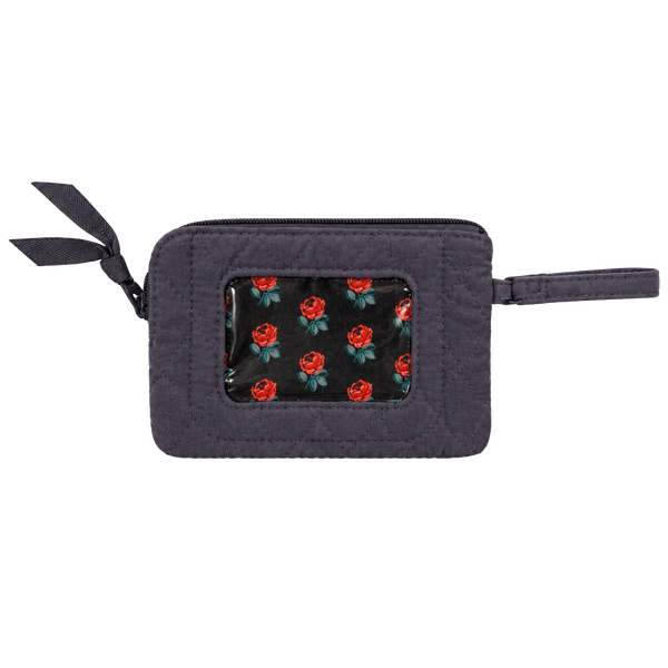 Vera Bradley Zip ID Case Wristlet Quilted Gray Floral Purse Wallet