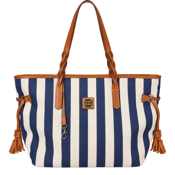 Dooney & Bourke Blue and White Striped Canvas Tote Bag