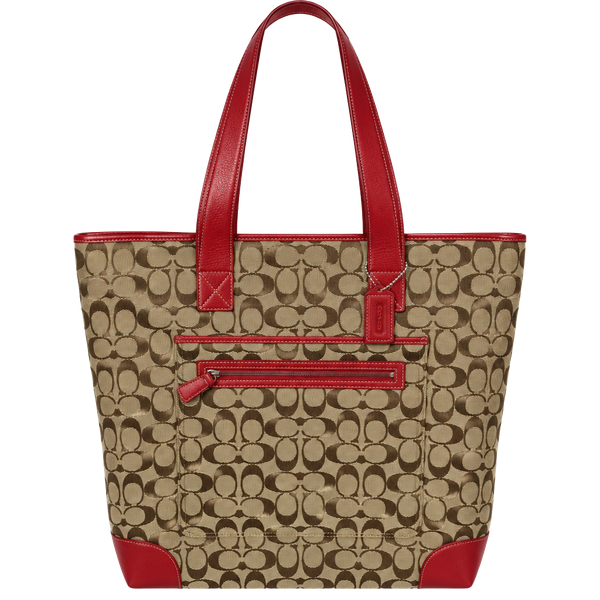 Coach Signature Canvas Red Leather Tote Bag
