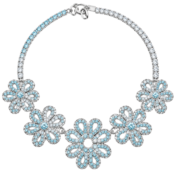 Coach Blue Crystal Flower Necklace Silver Plated