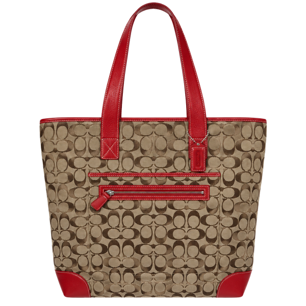 Coach Signature Canvas Red Leather Tote Bag