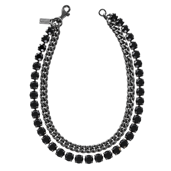 Coach Gunmetal Black Crystal Necklace with Chain and Extension