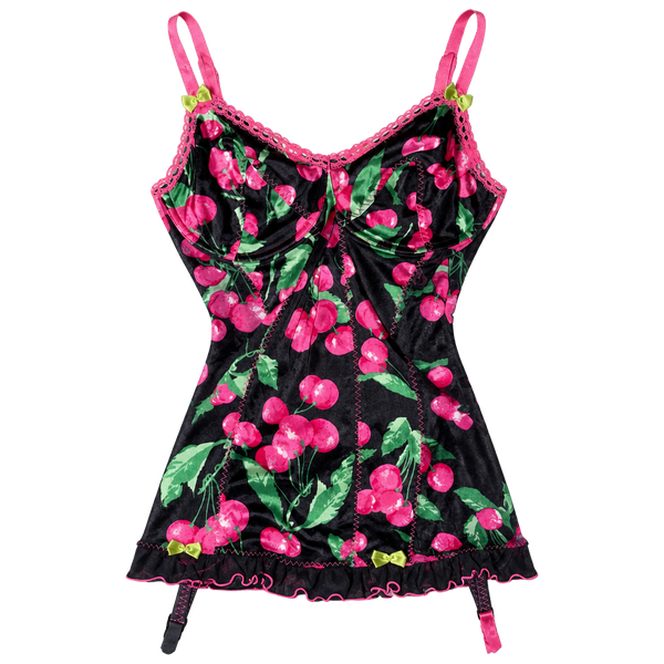 Victoria's Secret Cherry Print Bustier Garter Corset Top 36D