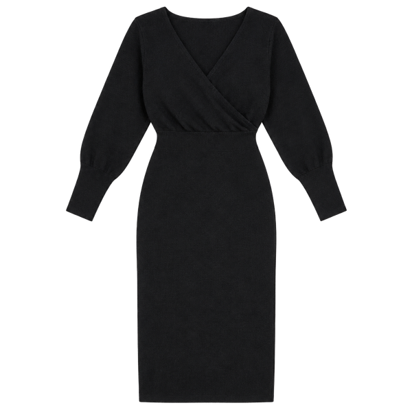 Forever 21 Knit Midi Dress Size M Black Wrap V-Neck
