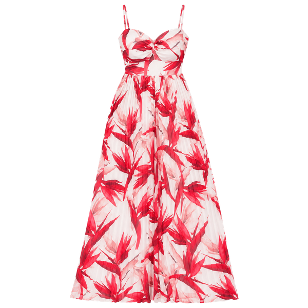 Privy Floral Pleated Jumpsuit Size L Red White Cutout Wide Leg