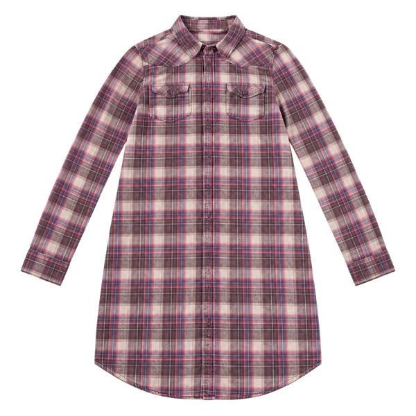 Diesel Plaid Flannel Shirt Dress Size M Red Purple Western Long Sleeve OF