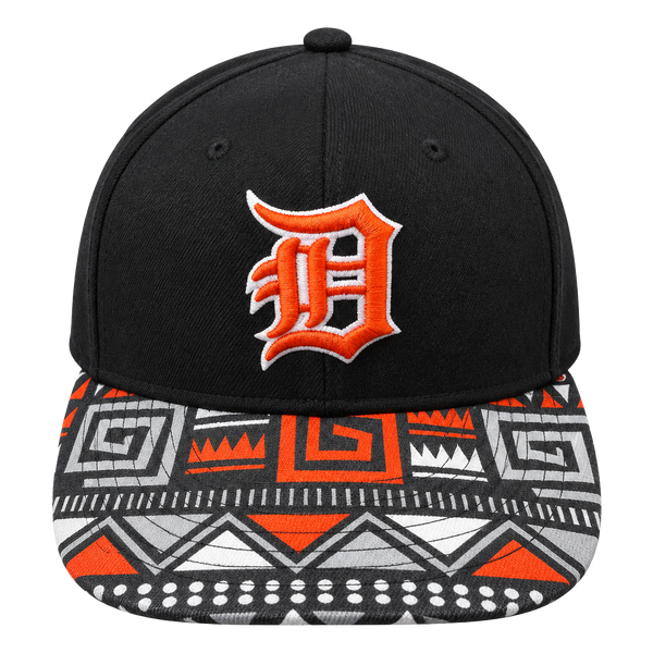 New Era Detroit Tigers Snapback Hat Black Patterned Flat Bill Cap