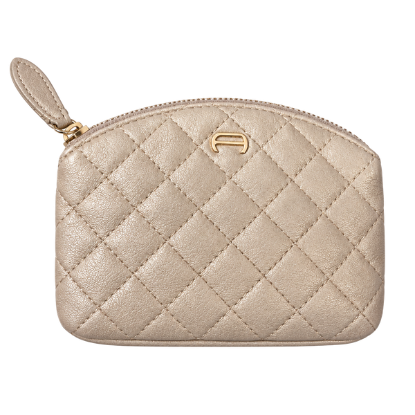 Etienne Aigner Quilted Leather Coin Pouch Bronze Metallic