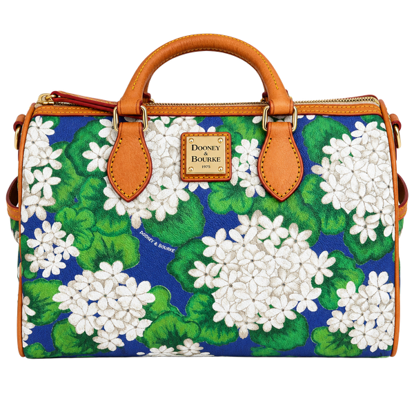 Dooney & Bourke Hydrangea Barrel Satchel Blue Green Floral Leather Bag