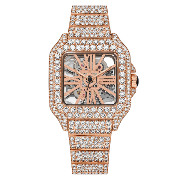 Wrist Watch Rose Gold Iced Out Skeleton