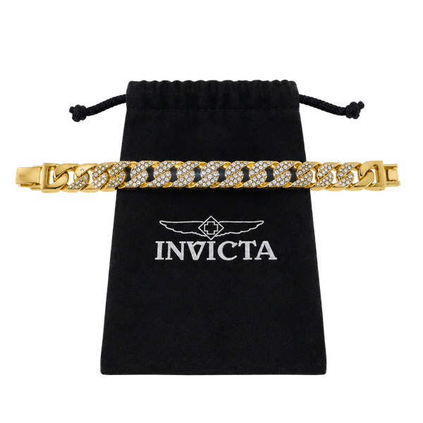 Invicta Gold-Tone Cuban Link Bracelet with Pavé Accents