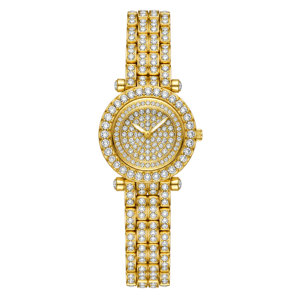 Ice Star Gold Tone Iced Out Rhinestone Roman Numeral Quartz Watch