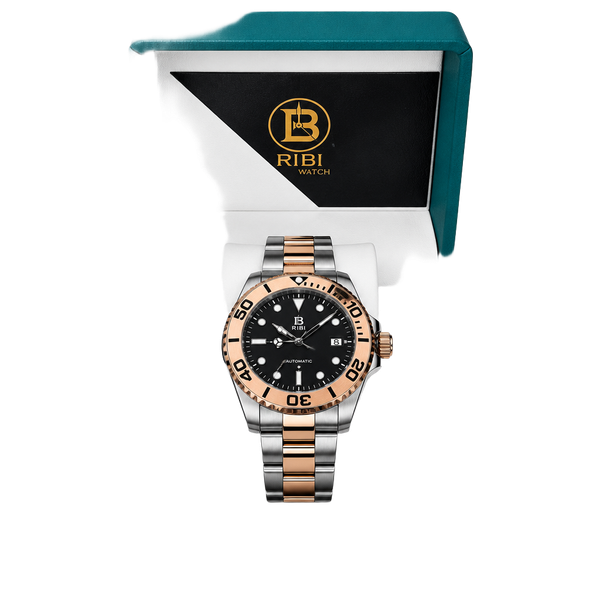 BIBI Luxury Watch Automatic Two-Tone Rose Gold Black Dial 40mm