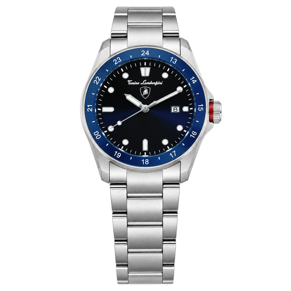 Techno Pave Stainless Steel Blue Dial Wrist Watch