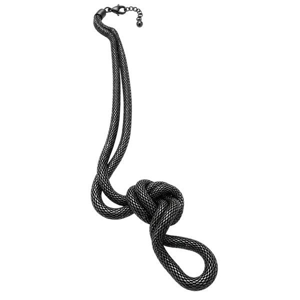 Unbranded Gunmetal Mesh Knot Lariat Necklace Black Statement Jewelry