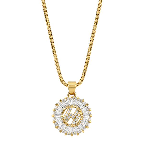 Gold Initial H Pendant Necklace Size 9 Inches Round CZ Crystal