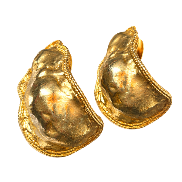 Vintage Gold Tone Textured Clip-On Earrings Chunky Statement