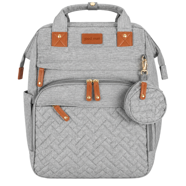 Good Mum Diaper Backpack Gray Quilted Travel Bag