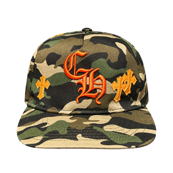 Chrome Camo Hat Orange Cross Patches Snapback