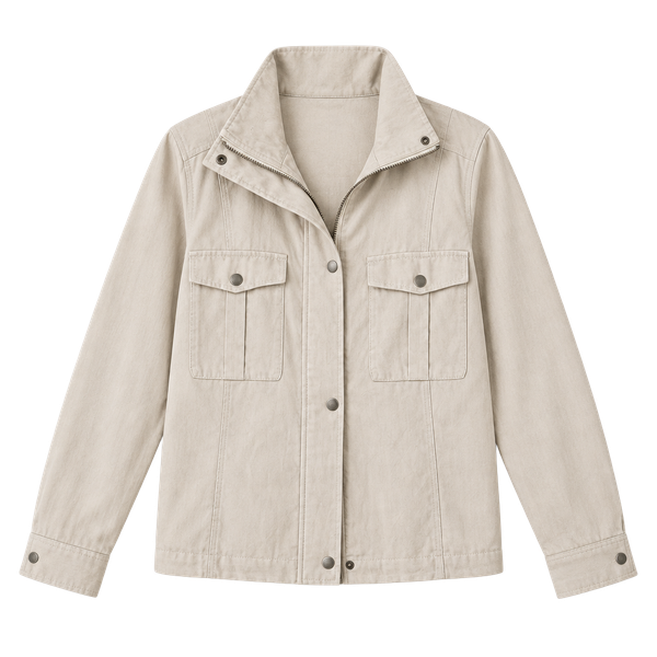 Korye Utility Jacket Size Med Beige Full Zip Mock Neck