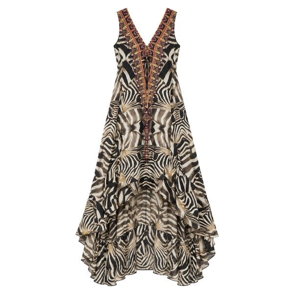 Shahida Parides Zebra Print High Low Maxi Dress