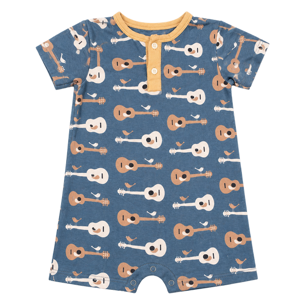 KicKee Pants Guitars & Birds Henley Romper Size 3-6 Months