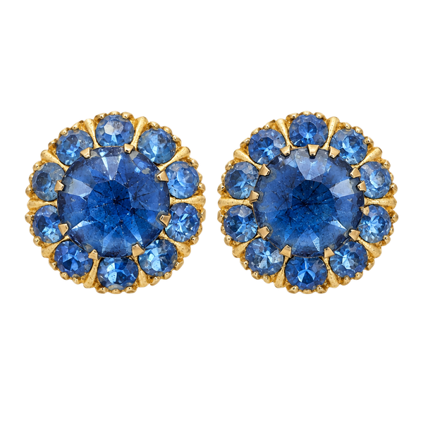 Coro Vintage Blue Rhinestone Screw Back Earrings
