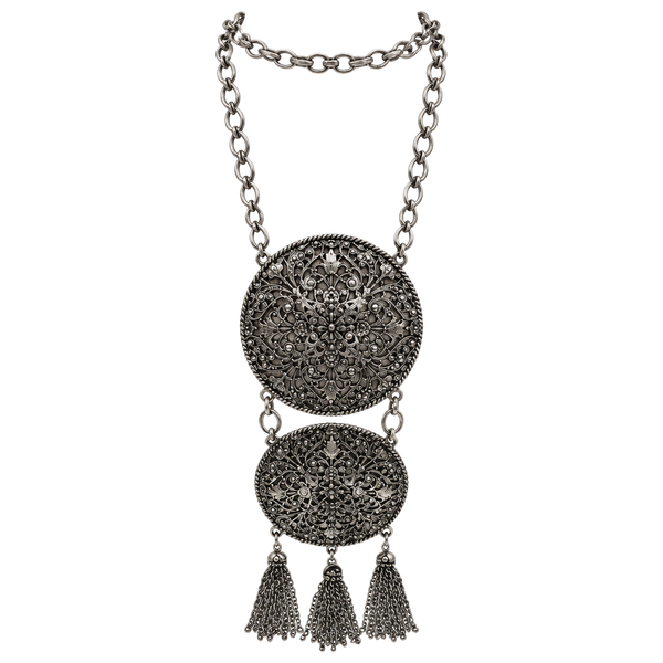 Vintage Filigree Medallion Tassel Pendant Necklace