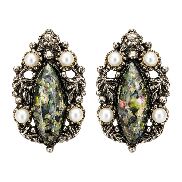 Selro Vintage Confetti Lucite Faux Pearl Clip-On Earrings