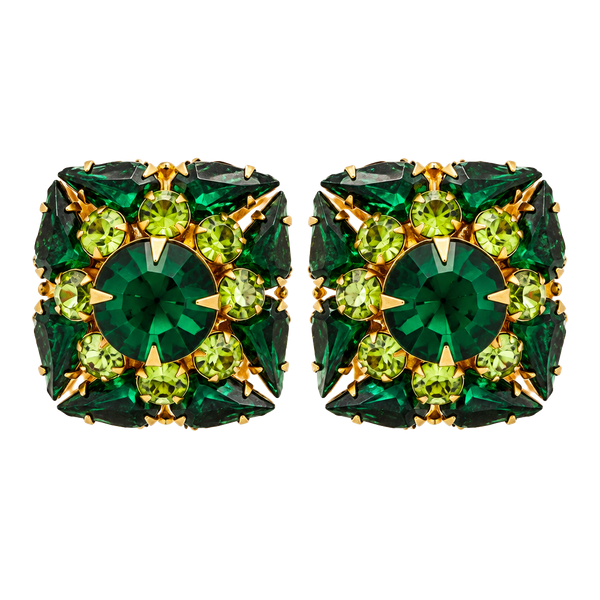 Judy Lee  uranium Vintage Green Rhinestone Clip On Earrings