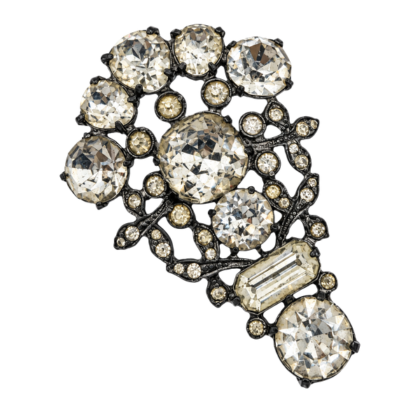Vintage Art Deco Pot Metal Clear Rhinestone Brooch Pin