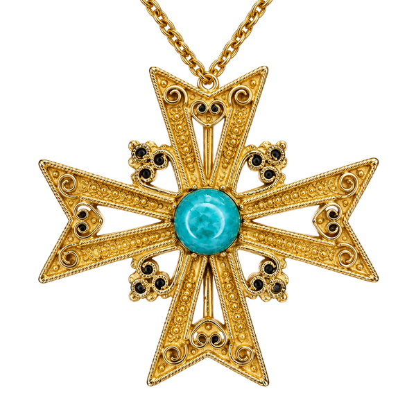 Vintage Filigree Maltese Cross Pendant Necklace 24 Inch