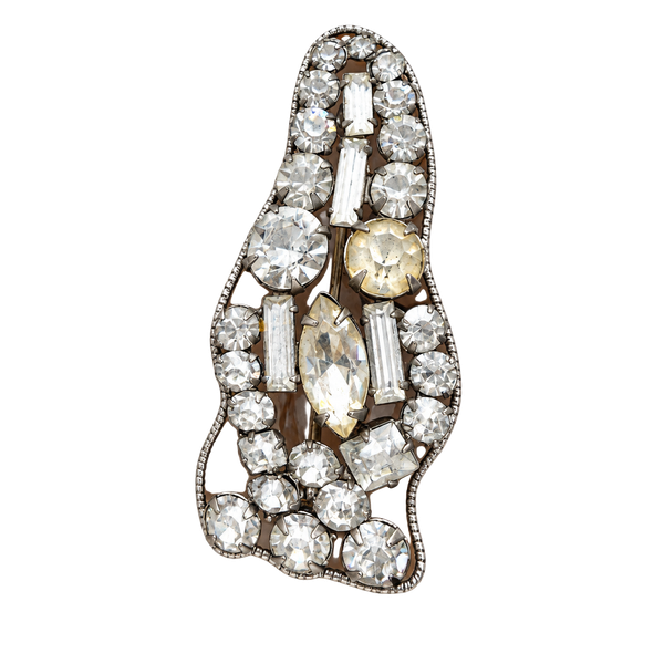 Vintage Art Deco Clear Rhinestone Fur Clip Brooch