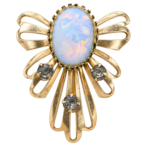 Vintage Silver Tone Opaline Glass Rhinestone Brooch