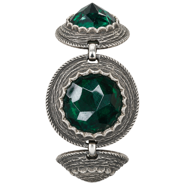 Vintage Silver Tone Green Link Bracelet Size 7 Inch