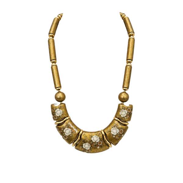 Vintage Japan Gold Tone Floral Statement Necklace