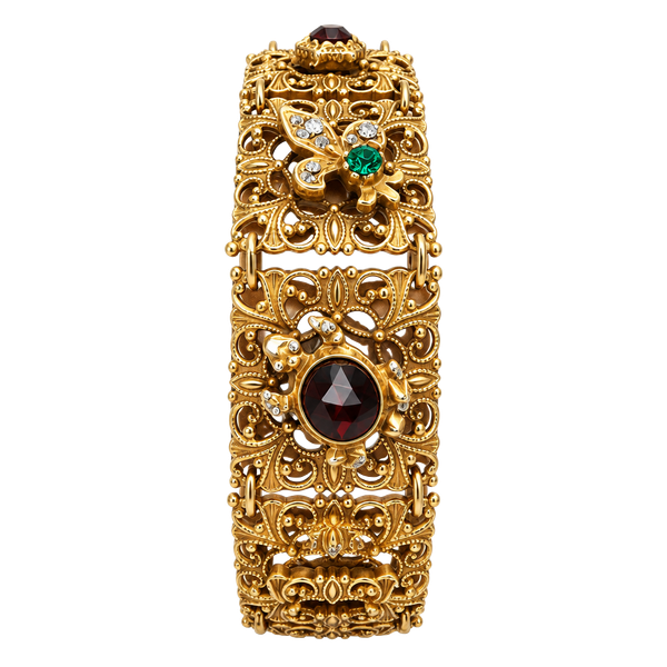 Vintage Ornate Filigree Multi Stone Bracelet 7 Inch