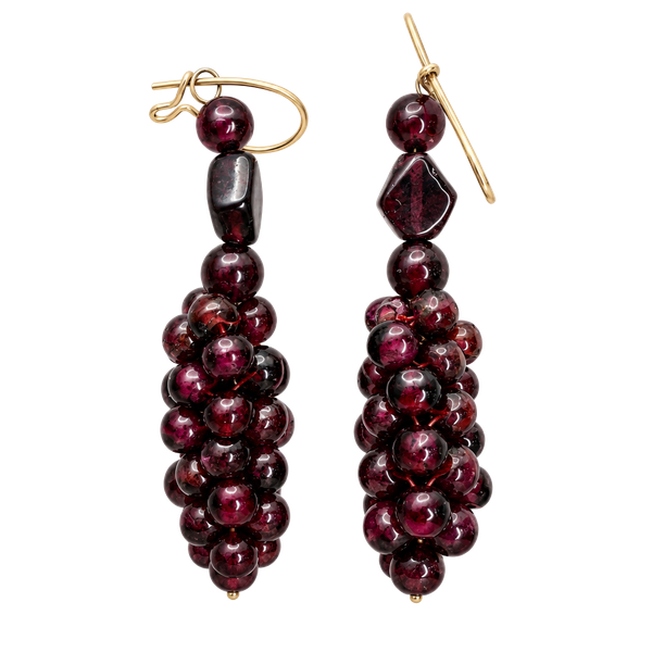 Vintage Garnet Grape Cluster Dangle Drop Earrings