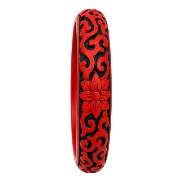 Vintage Carved Cinnabar Lacquer Floral Bangle Bracelet