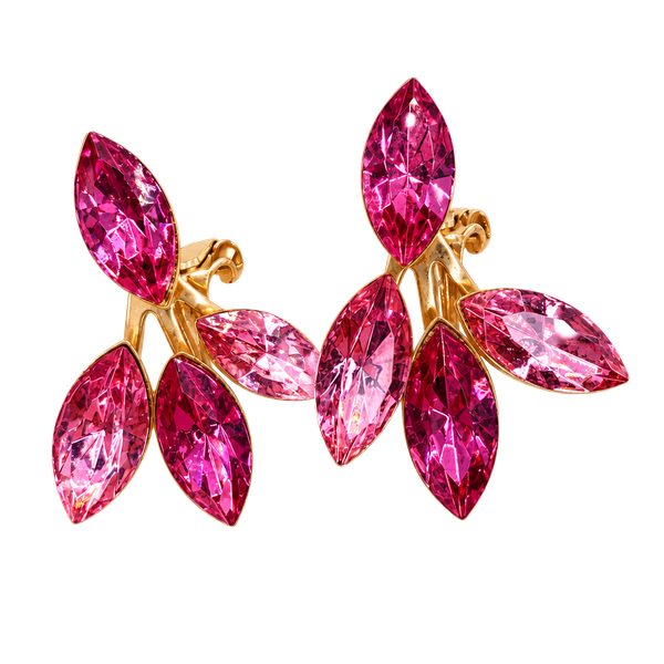 Vintage Pink Navette Rhinestone Clip On Earrings