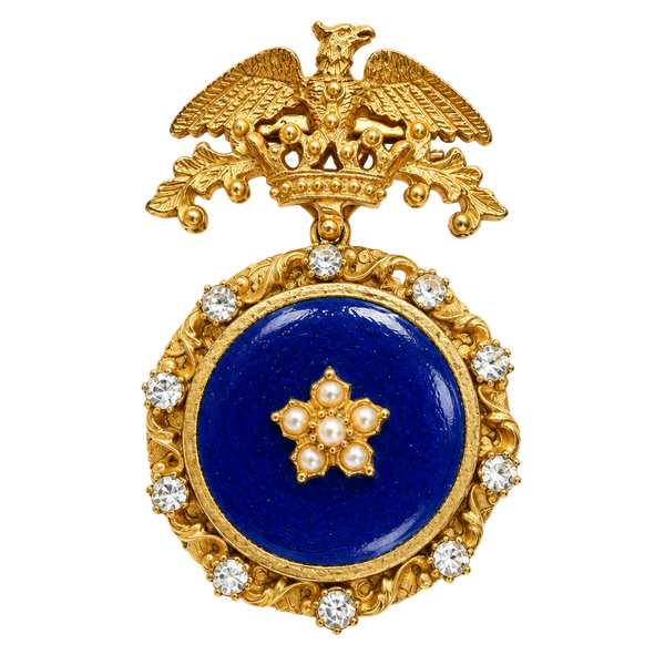 Florenza Crowned Eagle Blue Enamel Locket Brooch Pin