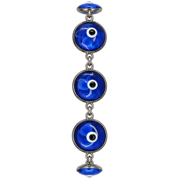 Vintage Evil Eye Bracelet Size 6.5 Inch Cobalt Blue Glass Silver Link