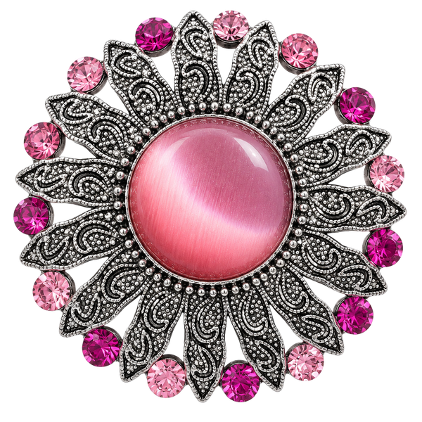 Vintage Silver Tone Pink Cabochon Rhinestone Brooch Pin