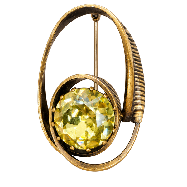 Vintage Modernist Gold-Tone Citrine Rhinestone Brooch