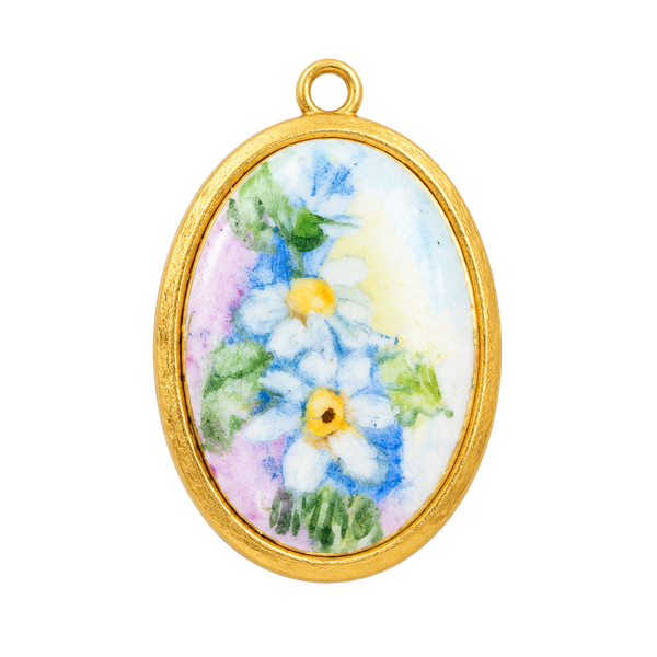 Vintage Hand-Painted Porcelain Forget-Me-Not Pendant
