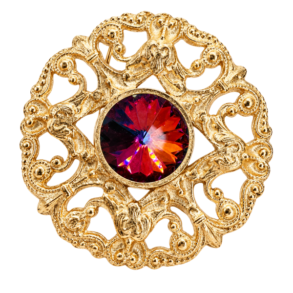 Vintage Gold Tone Watermelon AB Rivoli Crystal Brooch